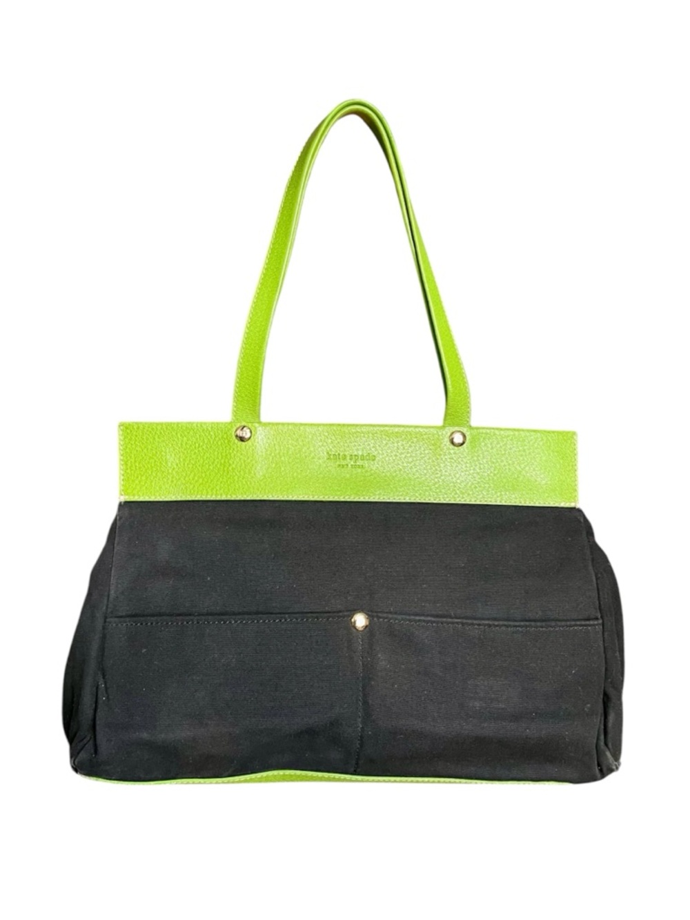 Kate Spade Vintage Shoulder Bag with Lime Green Leather Trim & Handles Noel Dot